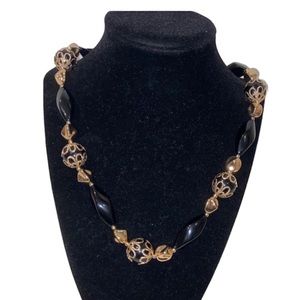 AVON Womens Bold Black and Gold Tone Beaded Costume Jewelry Necklace